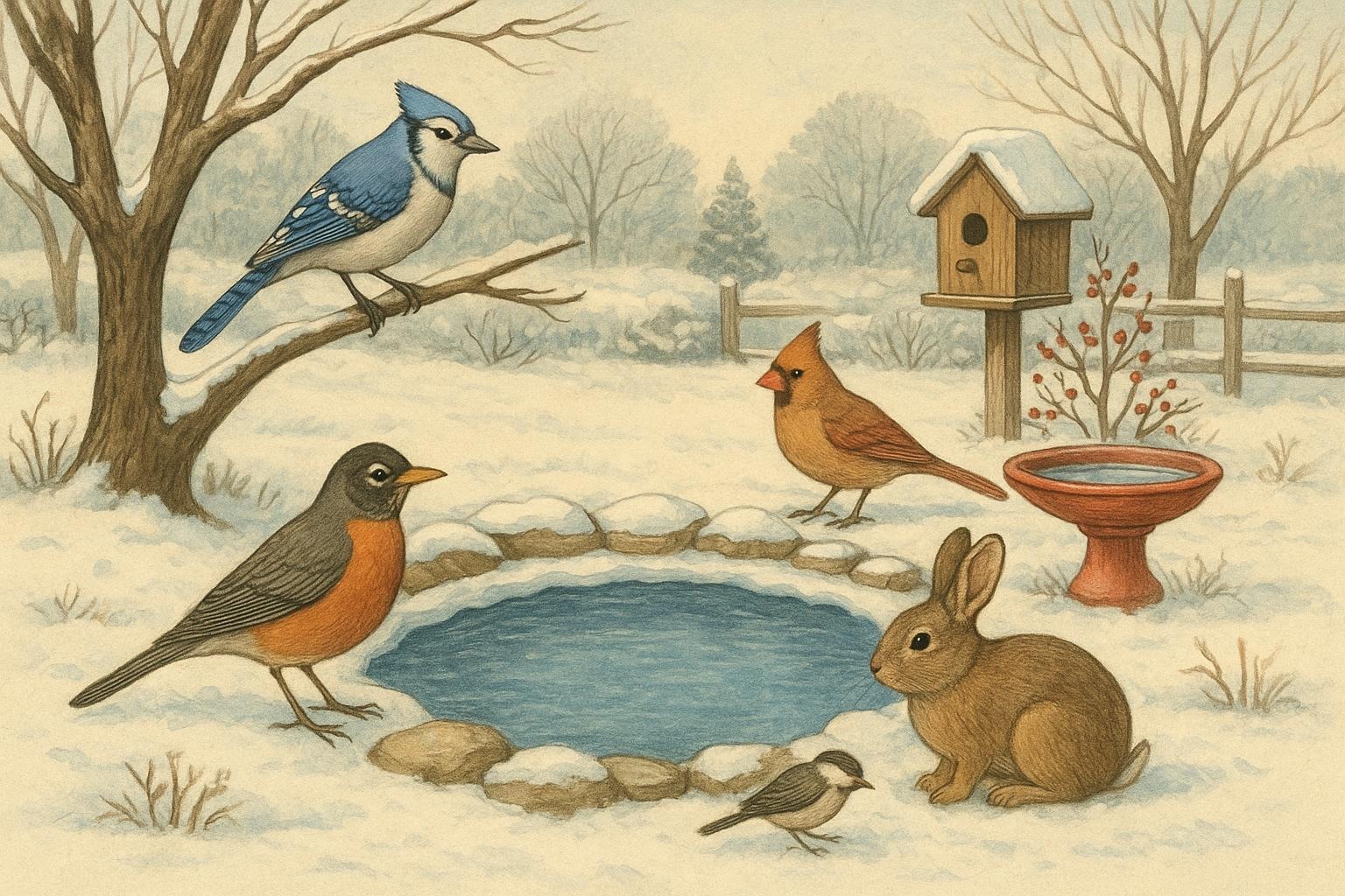 Bold Winter Water Sources for Backyard Wildlife Habitats