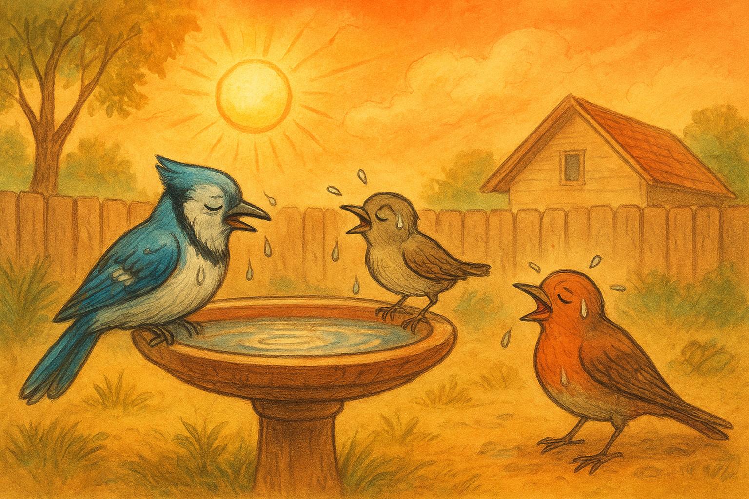 Heat Stress Birds Exposed In A Sizzling Summer Backyard