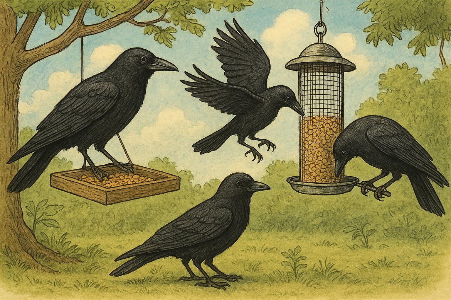 crows at feeders