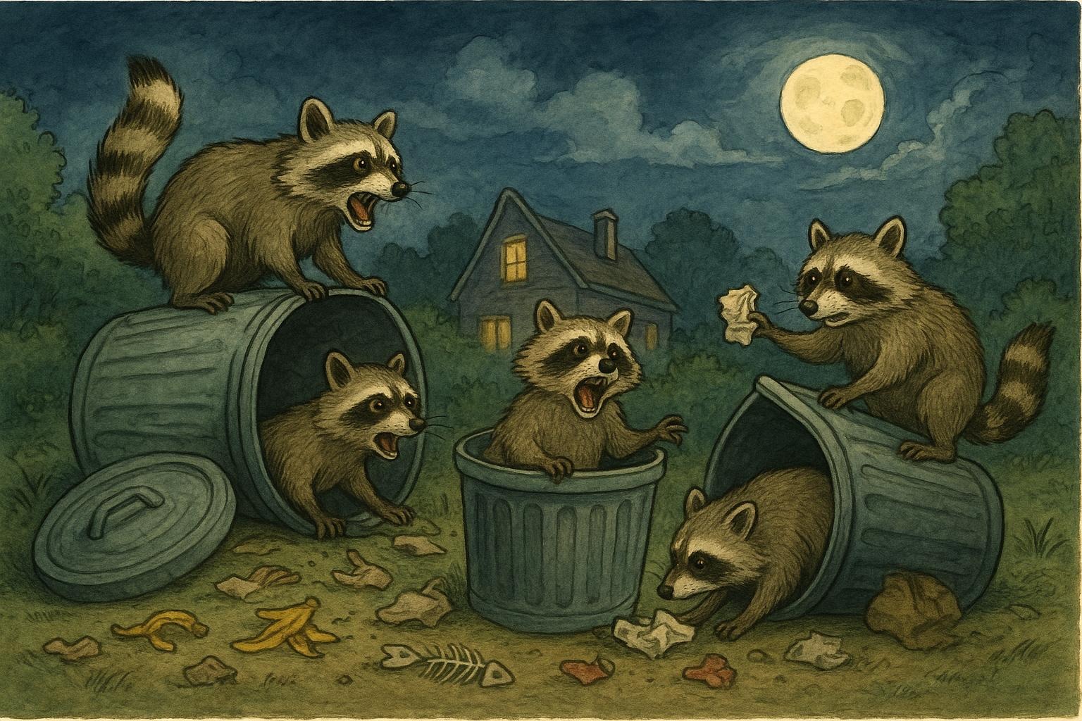 Raccoons In Trash Terrorize Suburban Trash Cans Tonight