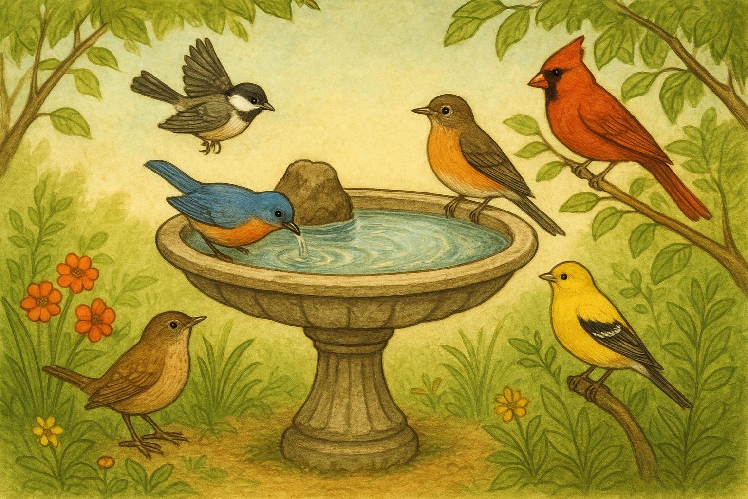 Bird Fountain Oasis For A Lively Backyard Birdbath