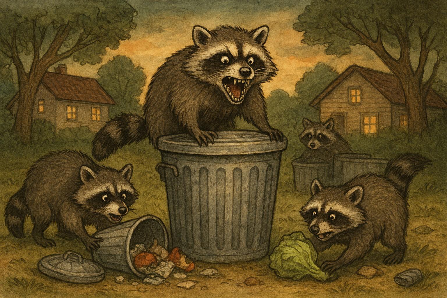 Terrifying Raccoons Raiding Trash Shocks Suburban Cans