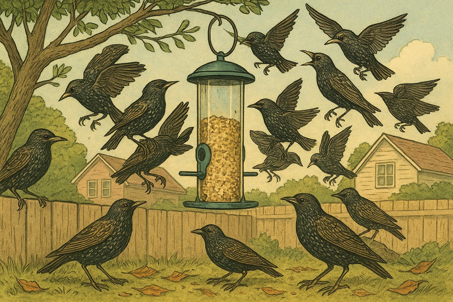 Starlings Taking Over Feeders In Suburban Backyards