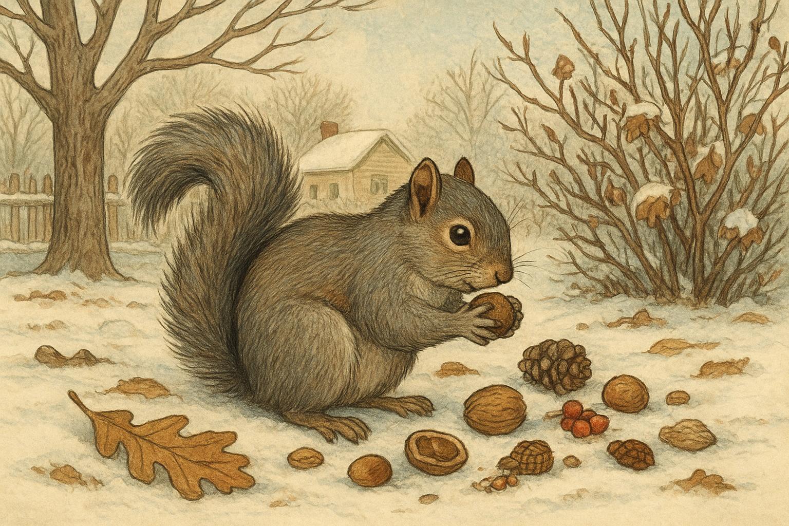 Winter Foraging by Gray Squirrels Reveals Backyard Pantry